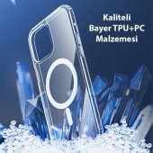 Polham iPhone 12 Pro Max 6.7 Magsafe Manyetik Şeffaf Silikon Kılıf, Darbe Emici, Sararmaz, TPU+PC - 4