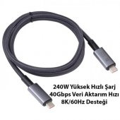 Polham 1MT USB 4.0 240W Thunderbolt Type-C to Type-C Şarj, Data ve 8K 60Hz Görüntü Aktarım Kablosu - 2