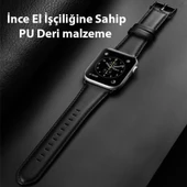Polham Hermes Loop Deri Apple Watch 42-44-45MM Kordon Kayış, Ultra Hafif, Çelik Tokalı Kayış - 2