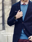 Polham Businessloop Gerçek Deri Apple Watch 42-44-45MM için Kordon Kayış, Tüm Ciltlere Uyumlu Kayış - 7