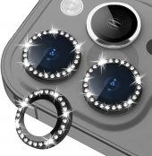 Binano Iphone 13/13 Mini Taşlı Siyah Kamera Koruyucu - 1