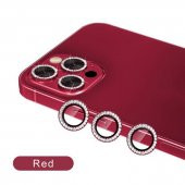 Binano Iphone 11 Pro/11 Pro Max/12 Pro Taşlı Kırmızı Kamera Koruyucu - 1