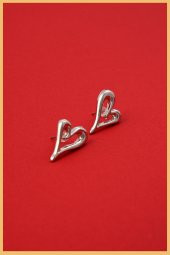 Gümüş Kaplama Asimetrik Kalp Küpe Seti - 2