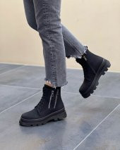 CASSO KAYMAZ KAUÇUK TABAN BAĞCIKLI FERMUARLI SU GEÇİRMEZ FERMUAR DESEN DETAY KADIN BOT - 3