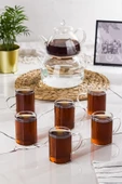 Cam Çaydanlık Ve Cam Kupa Seti Cam Bardak Çay Kahve Takımı (9 parça) - 1