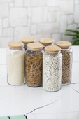 18 Li Set Bambu Kapaklı Cam Kavanoz & Erzak Saklama Kabı 6 X (1.3 LT 0.80 LT 0.50  LT ( Vakum Kapak ) - 2
