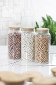 9 Lu Set Bambu Kapaklı Cam Kavanoz & Erzak Saklama Kabı 3 X (1.3 LT 0.80 LT 0.50  LT ( Vakum Kapak ) - 2