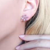 Vaoov 925 Ayar Gümüş Pembe Taşlı Lotus Çiçeği Küpe thumbnail 3