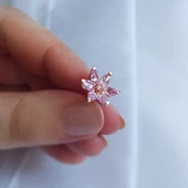 Vaoov 925 Ayar Gümüş Pembe Taşlı Lotus Çiçeği Küpe thumbnail 5