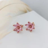 Vaoov 925 Ayar Gümüş Pembe Taşlı Lotus Çiçeği Küpe thumbnail 1