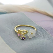 Vaoov 925 Ayar Gümüş Sedef Çiçekli Taşlı Bayan Yüzük thumbnail 4