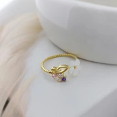 Vaoov 925 Ayar Gümüş Sedef Çiçekli Taşlı Bayan Yüzük thumbnail 2