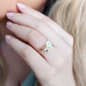 Vaoov 925 Ayar Gümüş Sedef Çiçekli Taşlı Bayan Yüzük thumbnail 1