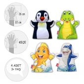 4 Parça Tox Sudaki Hayvanlar El Kukla Set , Eğitici Oyuncak - 4