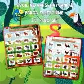 2 Set - 80 Parça Evcil ve Vahşi Parça Birleştirme Oyunu Keçe Cırtlı Duvar Panoları , Eğitici Oyuncak - 2