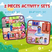 2 Set - 32 Parça Tox Mutfak ve Yatak Odası Keçe Cırtlı Aktivite Sayfası - Çocuk Etkinlik , Eğitici Oyuncak - 7