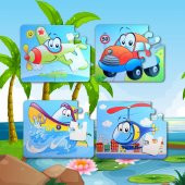 4 Set - 48 Parça Tox Uçak, Araba, Tekne ve Helikopter 3+ Keçe Yapboz - 3 Yaş Puzzle T004 T005 - 5