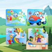 4 Set - 48 Parça Tox Uçak, Araba ve Gökkuşağı 3+ Keçe Yapboz - 3 Yaş Puzzle T004 T042 - 5