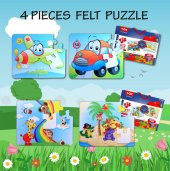 4 Set - 48 Parça Tox Uçak, Araba ve Gökkuşağı 3+ Keçe Yapboz - 3 Yaş Puzzle T004 T042 - 7