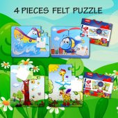 4 Set - 48 Parça Tox Tekne , Helikopter ve Zürafa 3+ Keçe Yapboz - 3 Yaş Puzzle T043 T005 - 6