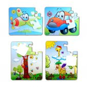 4 Set - 48 Parça Tox Uçak, Araba ve Zürafa 3+ Keçe Yapboz - 3 Yaş Puzzle T004 T043 - 6