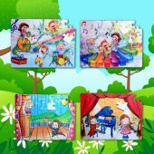 4 Set - 96 Parça Tox Müzik ve Sahne 5+ Keçe Yapboz - 5 Yaş Puzzle T018 T019 - 5