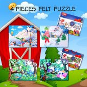 4 Set - 96 Parça Tox Kış ve Baykuş 5+ Keçe Yapboz - 5 Yaş Puzzle T014 T017 - 7