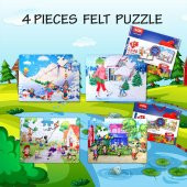 4 Set - 96 Parça Tox Kış ve Oyun Parkı 5+ Keçe Yapboz - 5 Yaş Puzzle T040 T014 - 7