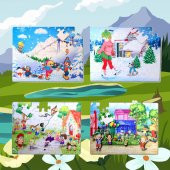 4 Set - 96 Parça Tox Kış ve Oyun Parkı 5+ Keçe Yapboz - 5 Yaş Puzzle T040 T014 - 10