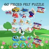 18 Set - 60 Parça Tox Hayvanlar, Deniz Canlıları ve Ulaşım Araçları 2+ Keçe Yapboz - 2 Yaş Puzzle T001 T002 T003 - 7