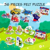 12 Set - 36 Parça Tox Hayvanlar ve Ulaşım Araçları 2+ Keçe Yapboz - 2 Yaş Puzzle T003 T002 - 7