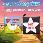 2 Kitap Tox İngilizce Çiftlik Hayvanları ve Siyah-Beyaz Bebek Kumaş Sessiz Kitap E136 E119 - Bez Kitap , Eğitici Oyuncak , Yumuşak ve Hışırtılı - 2