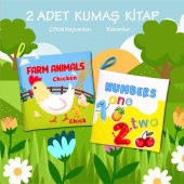 2 Kitap Tox İngilizce Çiftlik Hayvanları ve Rakamlar Kumaş Sessiz Kitap E119 E128 - Bez Kitap , Eğitici Oyuncak , Yumuşak ve Hışırtılı - 2