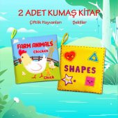 2 Kitap Tox İngilizce Çiftlik Hayvanları ve Şekiller Kumaş Sessiz Kitap E119 E131 - Bez Kitap , Eğitici Oyuncak , Yumuşak ve Hışırtılı - 2