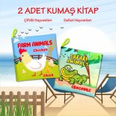 2 Kitap Tox İngilizce Çiftlik Hayvanları ve Safari Hayvanarı Kumaş Sessiz Kitap E119 E130 - Bez Kitap , Eğitici Oyuncak , Yumuşak ve Hışırtılı - 2