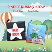 2 Kitap Tox İngilizce Siyah-Beyaz Bebek ve Deniz Canlıları Kumaş Sessiz Kitap E136 E122 - Bez Kitap , Eğitici Oyuncak , Yumuşak ve Hışırtılı - 2