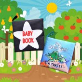 2 Kitap Tox İngilizce Siyah-Beyaz Bebek ve Deniz Canlıları Kumaş Sessiz Kitap E136 E122 - Bez Kitap , Eğitici Oyuncak , Yumuşak ve Hışırtılı - 5