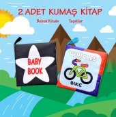 2 Kitap Tox İngilizce Siyah-Beyaz Bebek ve Taşıtlar Kumaş Sessiz Kitap E136 E132 - Bez Kitap , Eğitici Oyuncak , Yumuşak ve Hışırtılı - 2