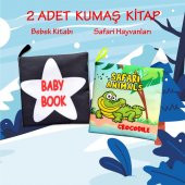 2 Kitap Tox İngilizce Siyah-Beyaz Bebek ve Safari Hayvanları Kumaş Sessiz Kitap E136 E130 - Bez Kitap , Eğitici Oyuncak , Yumuşak ve Hışırtılı - 2