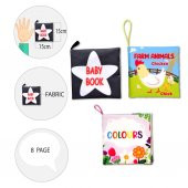 3 Kitap Tox İngilizce Siyah Beyaz Bebek , Renkler ve Çiftlik Hayvanları Kumaş Sessiz Kitap E19 E129 E136 - Bez Kitap , Eğitici Oyuncak , Yumuşak ve Hışırtılı thumbnail 9