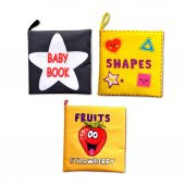 3 Kitap Tox İngilizce Şekiller, Meyveler ve Siyah-Beyaz Bebek Kumaş Sessiz Kitap E126 E131 E136 - Bez Kitap , Eğitici Oyuncak , Yumuşak ve Hışırtılı - 1