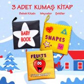 3 Kitap Tox İngilizce Şekiller, Meyveler ve Siyah-Beyaz Bebek Kumaş Sessiz Kitap E126 E131 E136 - Bez Kitap , Eğitici Oyuncak , Yumuşak ve Hışırtılı - 2