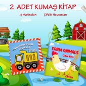 2 Kitap Tox İngilizce İş Makinaları ve Çiftlik Hayvanları Kumaş Sessiz Kitap E118 E119 - Bez Kitap , Eğitici Oyuncak , Yumuşak ve Hışırtılı - 2