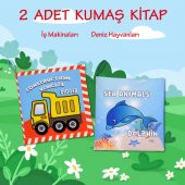 2 Kitap Tox İngilizce İş Makinaları ve Deniz Canlıları Kumaş Sessiz Kitap E118 E122 - Bez Kitap , Eğitici Oyuncak , Yumuşak ve Hışırtılı - 2