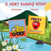 2 Kitap Tox İngilizce İş Makinaları ve Meyveler Kumaş Sessiz Kitap E118 E126 - Bez Kitap , Eğitici Oyuncak , Yumuşak ve Hışırtılı - 2
