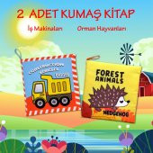 2 Kitap Tox İngilizce İş Makinaları ve Orman Hayvanları Kumaş Sessiz Kitap E118 E127 - Bez Kitap , Eğitici Oyuncak , Yumuşak ve Hışırtılı - 2