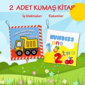 2 Kitap Tox İngilizce İş Makinaları ve Rakamlar Kumaş Sessiz Kitap E118 E128 - Bez Kitap , Eğitici Oyuncak , Yumuşak ve Hışırtılı - 2