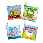 4 Kitap Tox İngilizce İş Makinaları, Çiftlik, Orman ve Kutup Hayvanları Kumaş Sessiz Kitap E118 E119 E125 E130 - Bez Kitap , Eğitici Oyuncak , Yumuşak ve Hışırtılı - 1