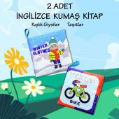 2 Kitap Tox İngilizce Kışlık Giysiler ve Taşıtlar Kumaş Sessiz Kitap E132 E124 - Bez Kitap , Eğitici Oyuncak , Yumuşak ve Hışırtılı - 2