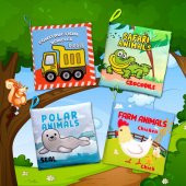 4 Kitap Tox İngilizce İş Makinaları, Çiftlik, Orman ve Kutup Hayvanları Kumaş Sessiz Kitap E118 E119 E125 E130 - Bez Kitap , Eğitici Oyuncak , Yumuşak ve Hışırtılı - 5